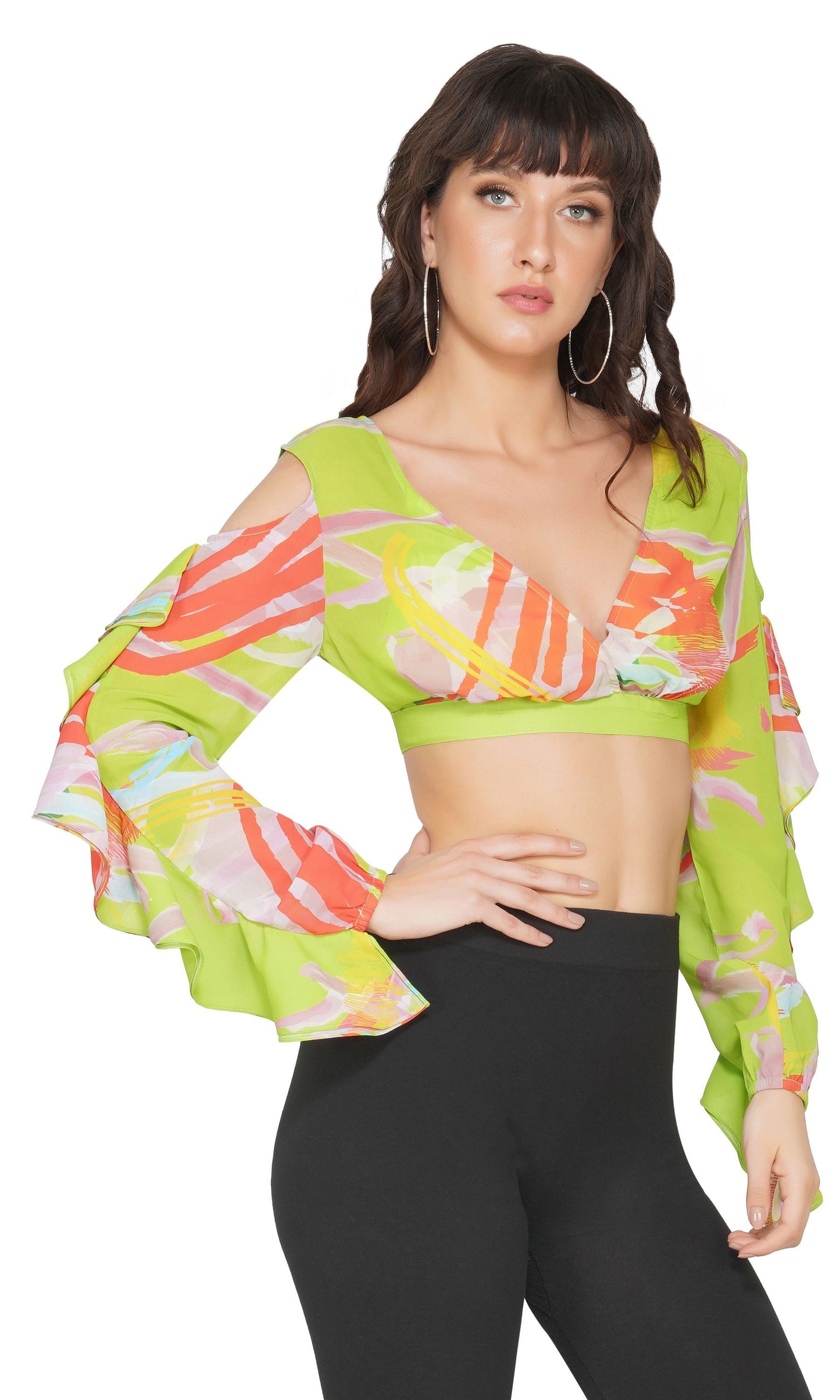 SLAY. Women's V-Neck Blouse With Ruffle Sleeve-clothing-to-slay.myshopify.com-Top