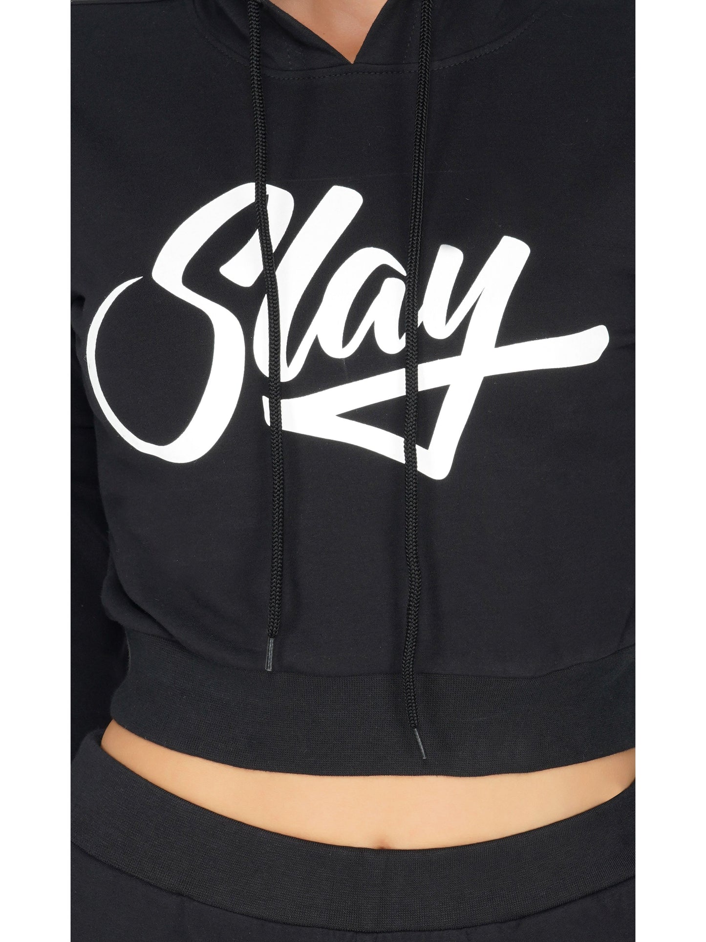 SLAY. Women's Printed Cropped Hoodie in Black-clothing-to-slay.myshopify.com-Crop Hoodie
