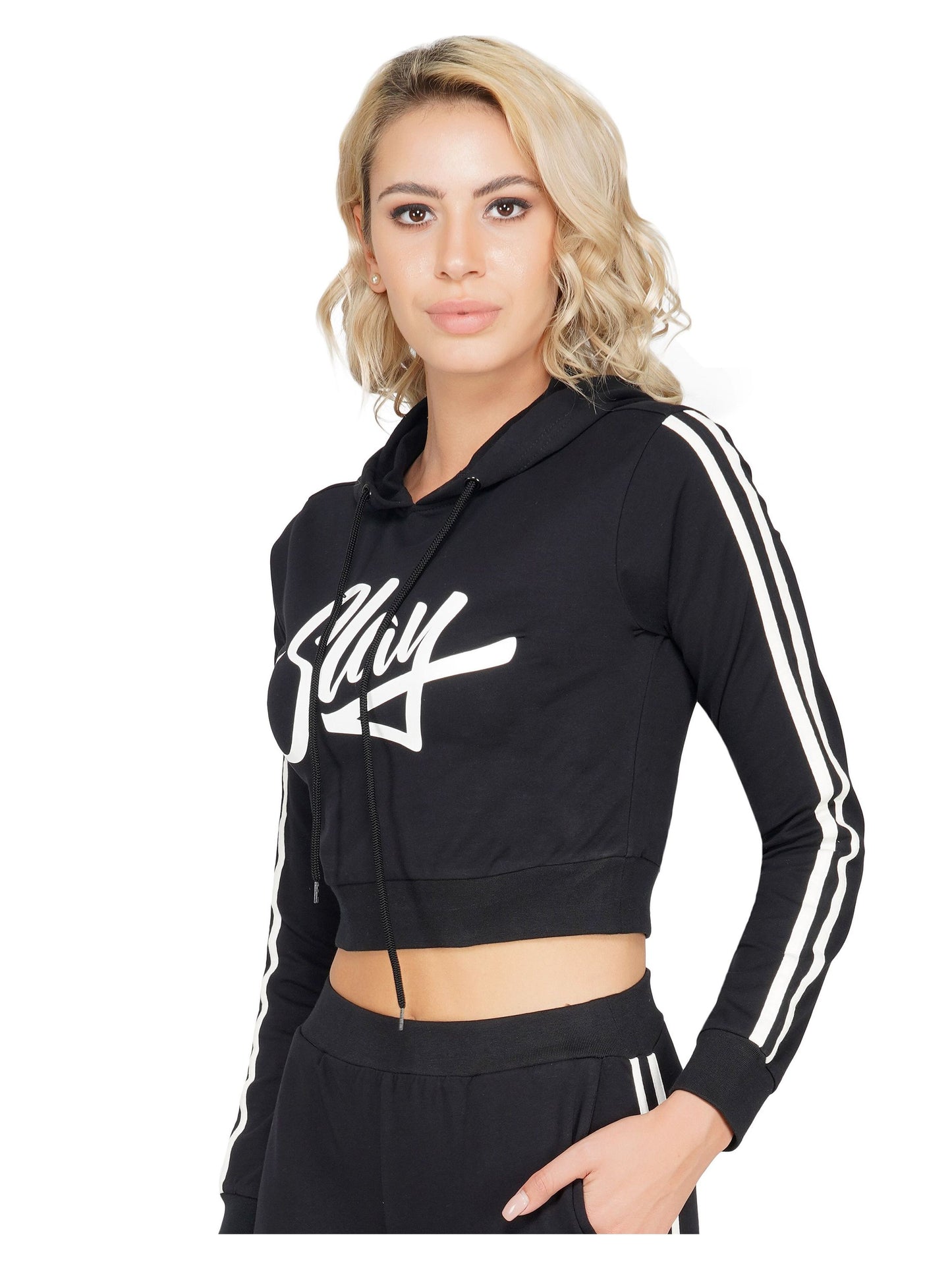 SLAY. Women's Printed Cropped Hoodie in Black-clothing-to-slay.myshopify.com-Crop Hoodie
