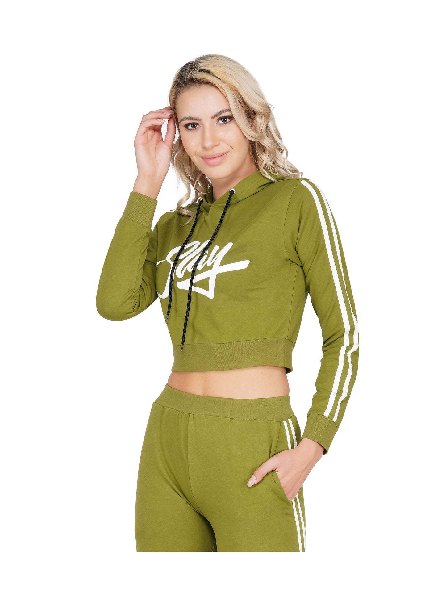 SLAY. Women's Printed Cropped Olive Green Hoodie-clothing-to-slay.myshopify.com-Crop Hoodie