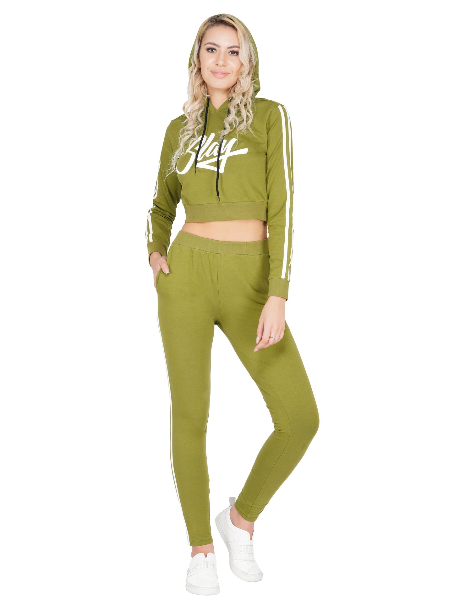 SLAY. Women's Printed Cropped Olive Green Hoodie-clothing-to-slay.myshopify.com-Crop Hoodie