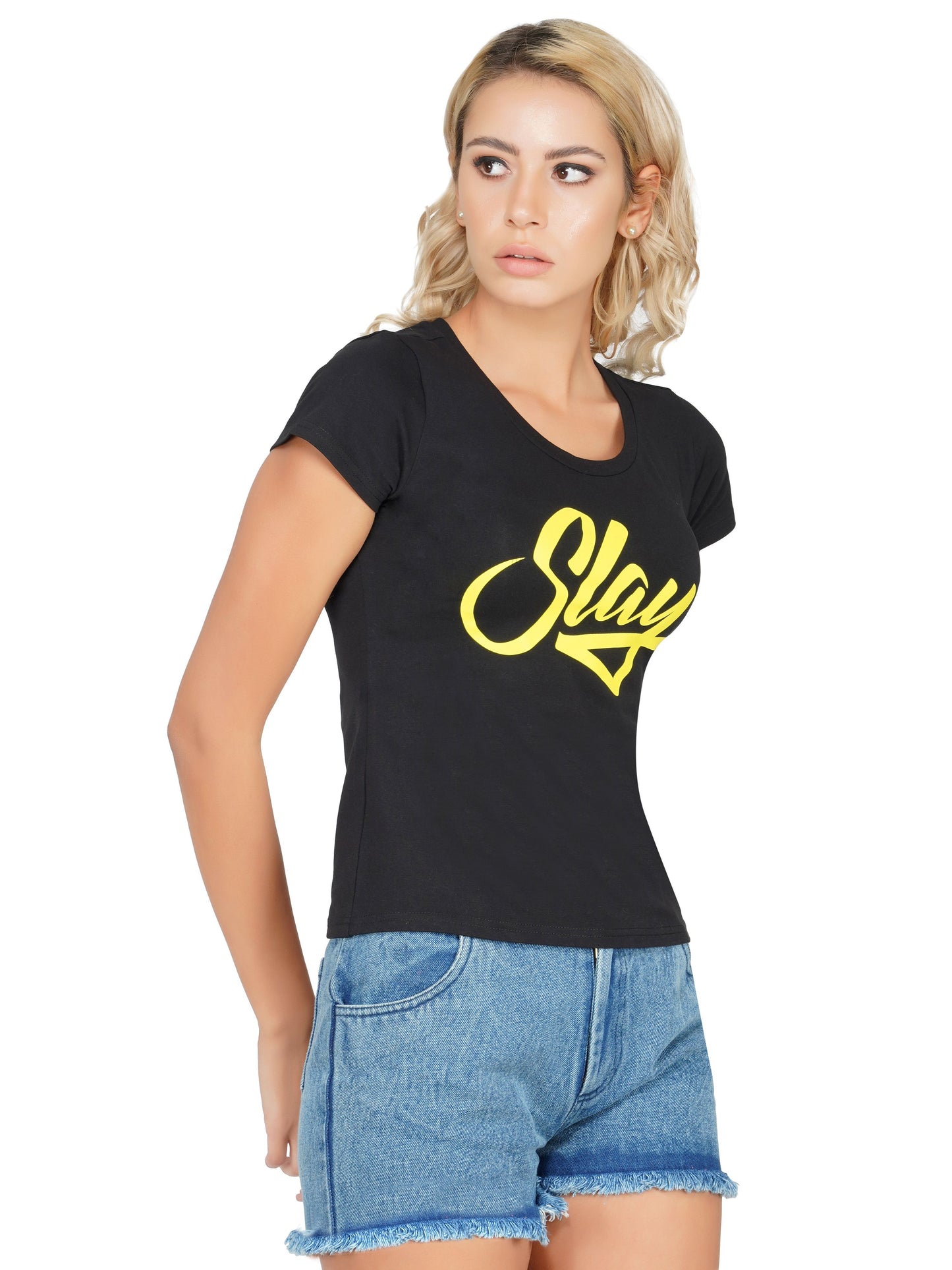 SLAY. Sport Yellow Print Black T-shirt-clothing-to-slay.myshopify.com-Print T-Shirt
