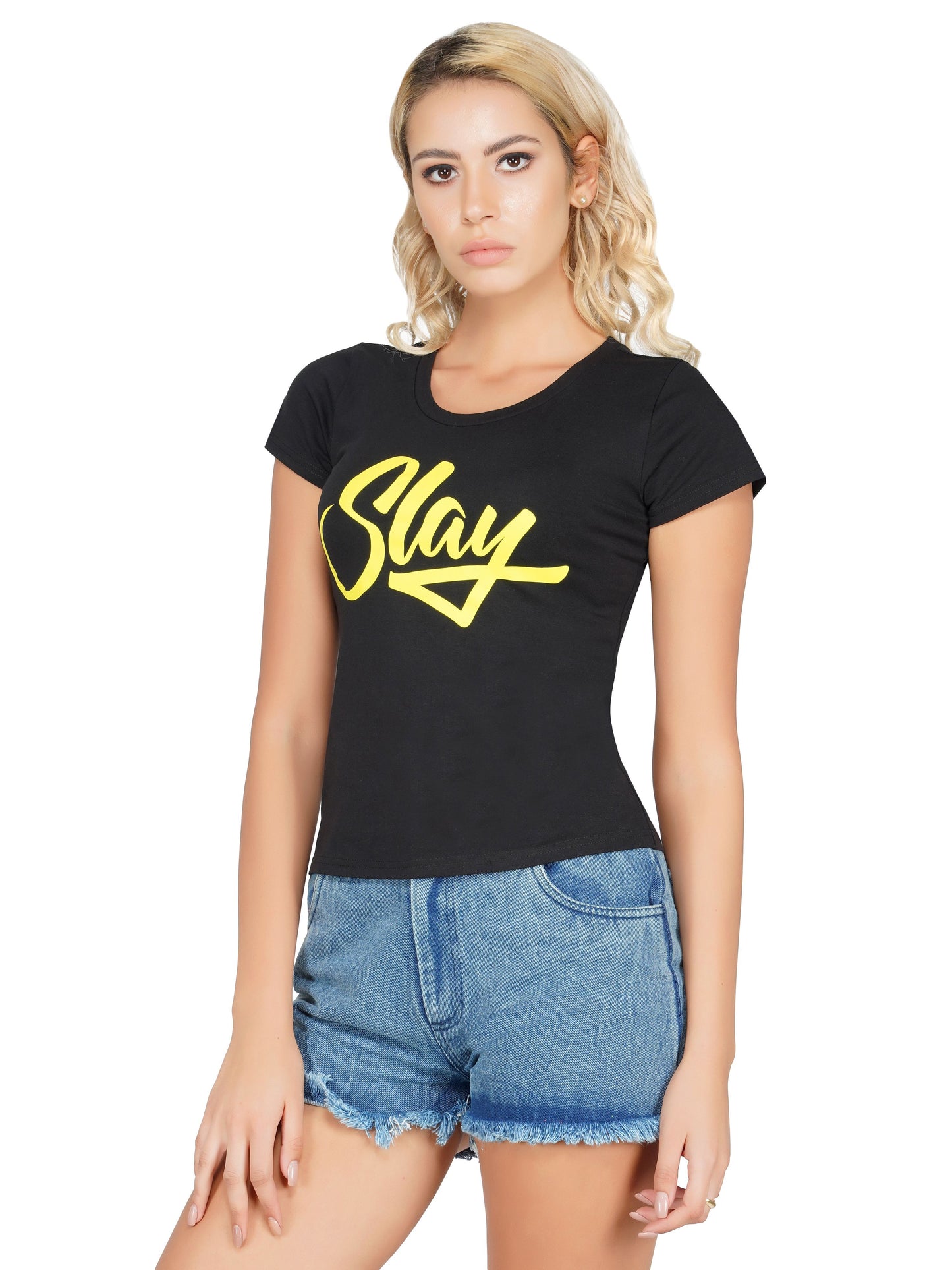 SLAY. Sport Yellow Print Black T-shirt-clothing-to-slay.myshopify.com-Print T-Shirt