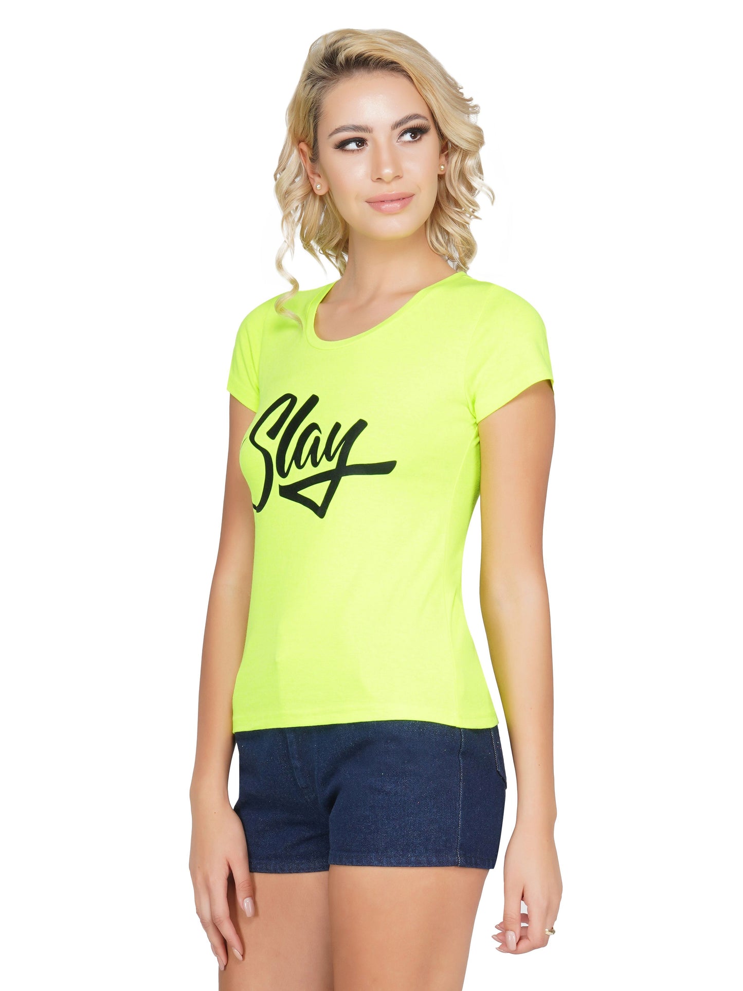 SLAY. Sport Women's Neon Green Printed T-shirt-clothing-to-slay.myshopify.com-Print T-Shirt