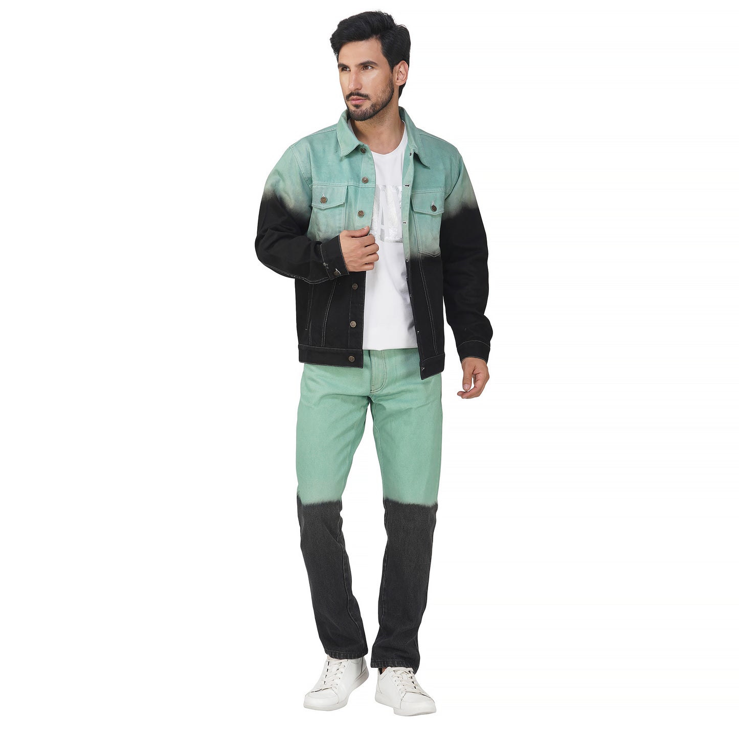 SLAY. Men's Green Black Ombre Denim Jacket & Jeans Co-ord Set
