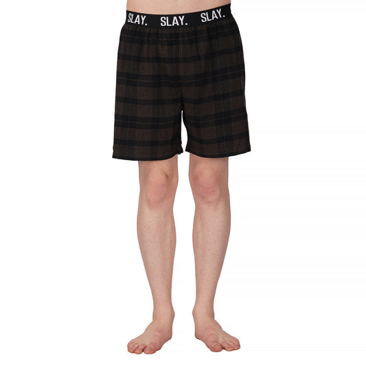 SLAY. Men's Green & Black Check Winter Boxers