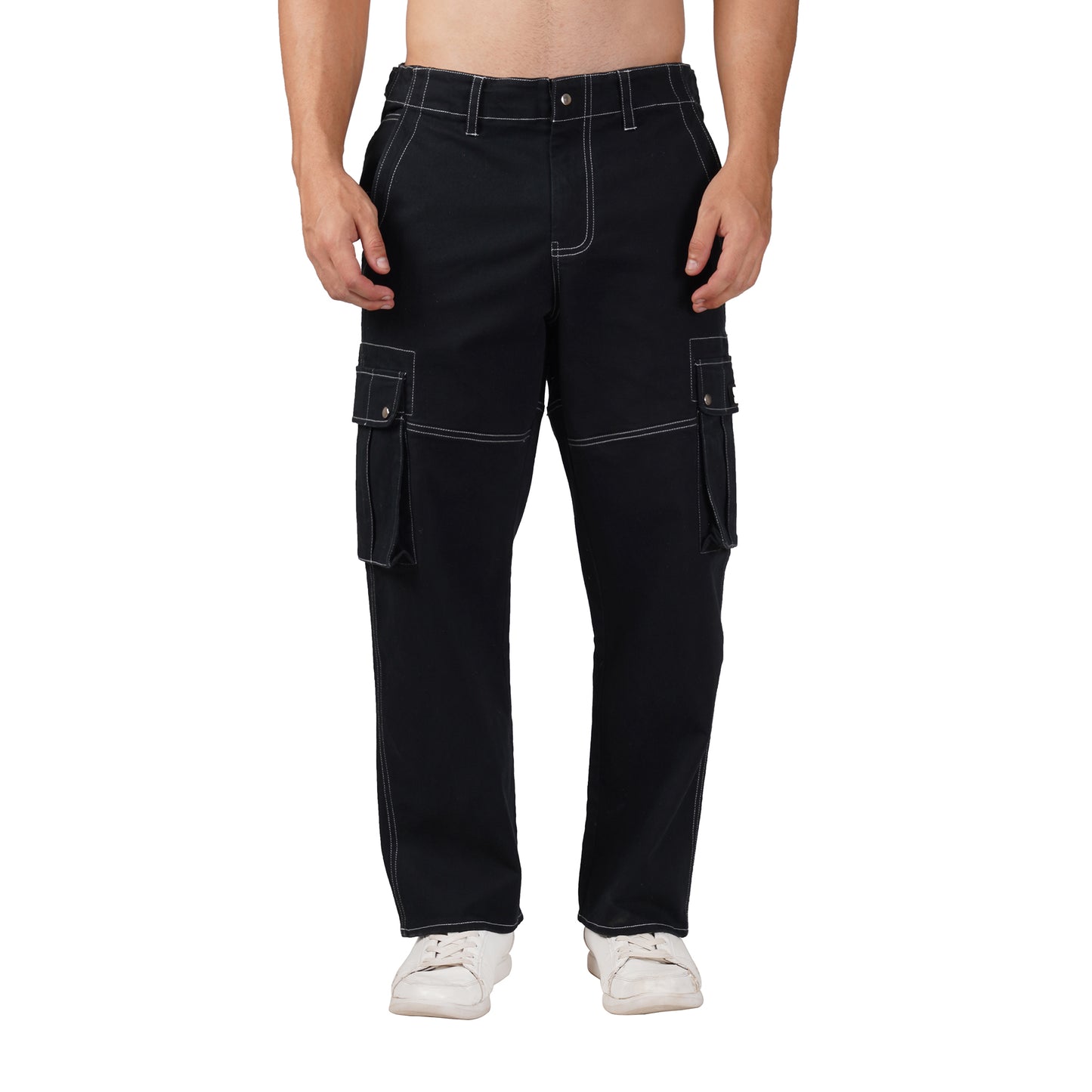 SLAY. Men's Black Contrast Stitch Stretch Cargo Pants