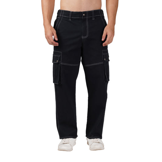 SLAY. Men's Black Contrast Stitch Stretch Cargo Pants