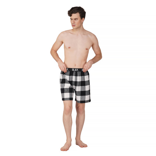 SLAY. Men's White & Black Check Winter Boxers