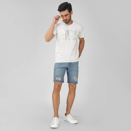 SLAY. Men's Enzyme Washed Ripped Denim Shorts
