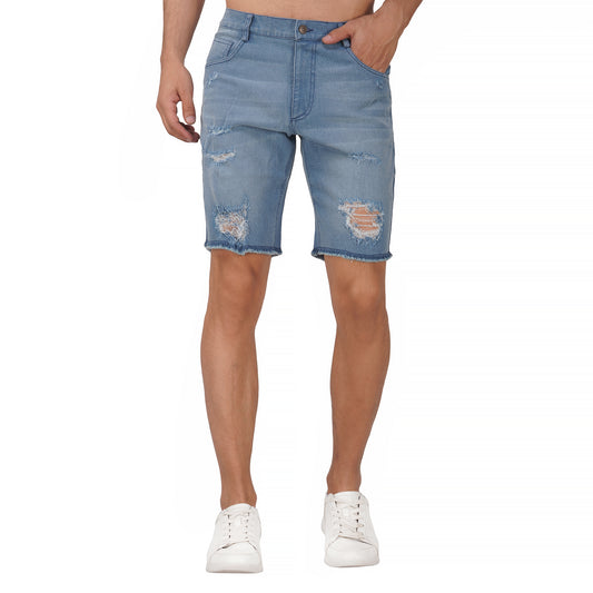 SLAY. Men's Enzyme Washed Ripped Denim Shorts