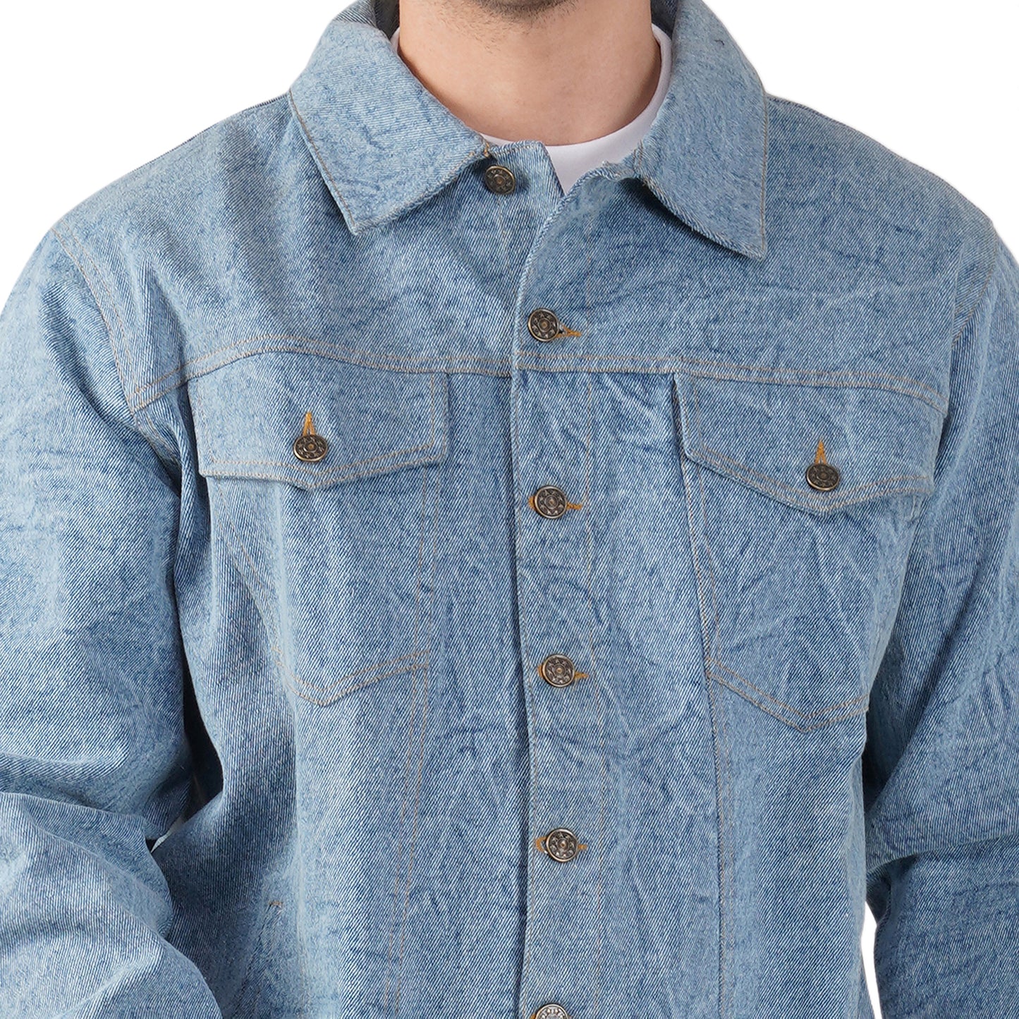 SLAY. Men's Full Sleeves Light-Wash Denim Jacket & Cargo Pants Co-ord Set