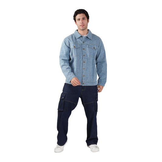 SLAY. Men's Full Sleeves Light-Wash Denim Jacket & Cargo Pants Co-ord Set