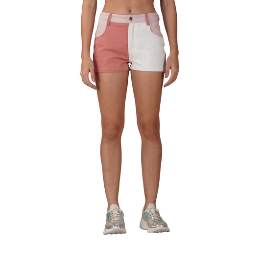 SLAY. Women's Colourblock Pink & White Colorblock Denim Shorts