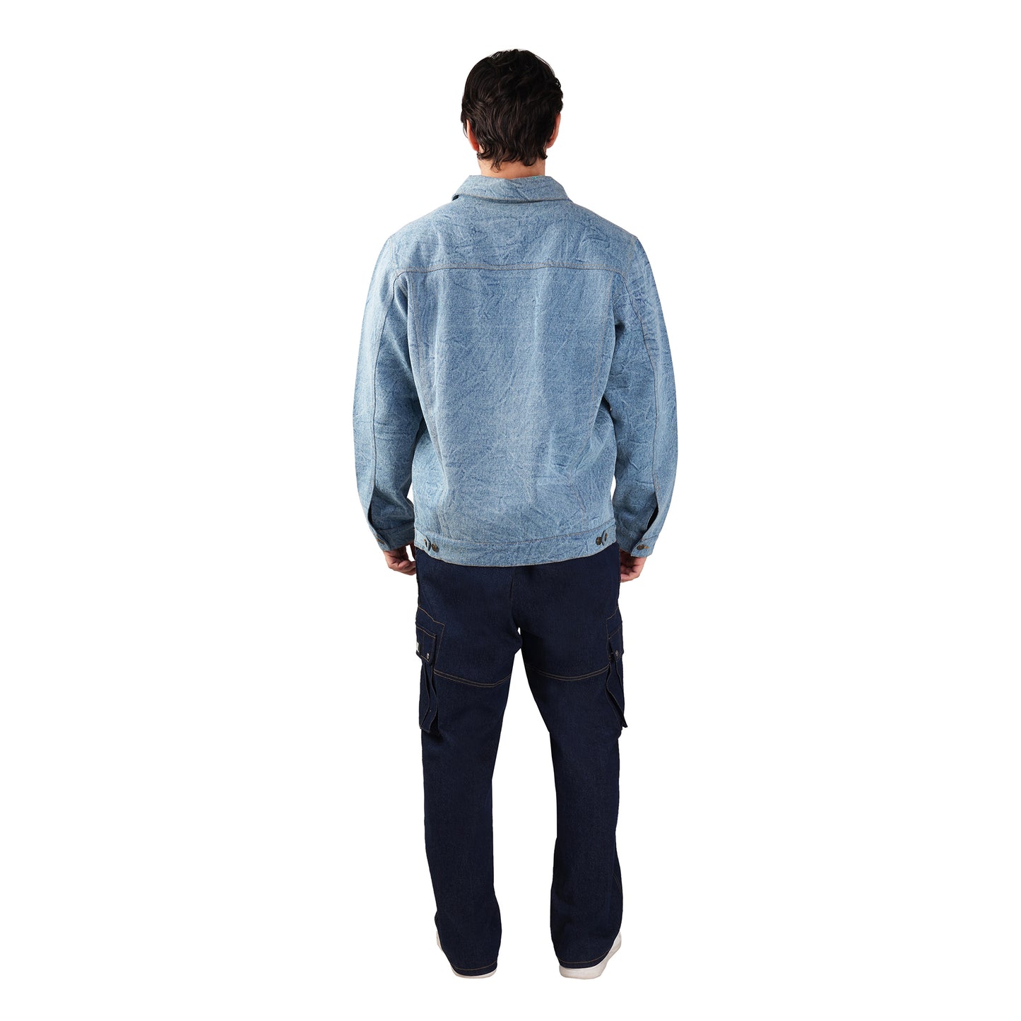 SLAY. Men's Full Sleeves Light-Wash Denim Jacket & Cargo Pants Co-ord Set