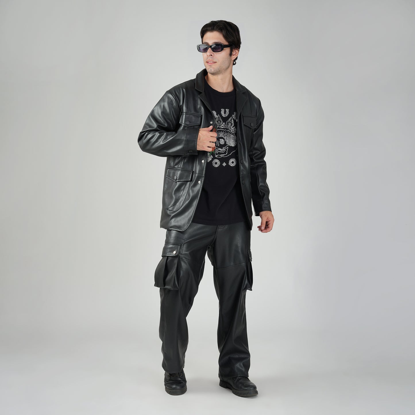 SLAY. Men's Limited Edition Black Stretch Faux Leather Co-ord Set