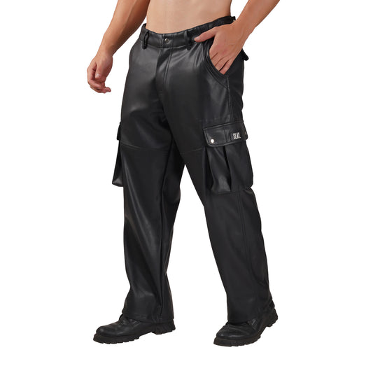 SLAY. Men's Black Faux Leather Cargo Pants