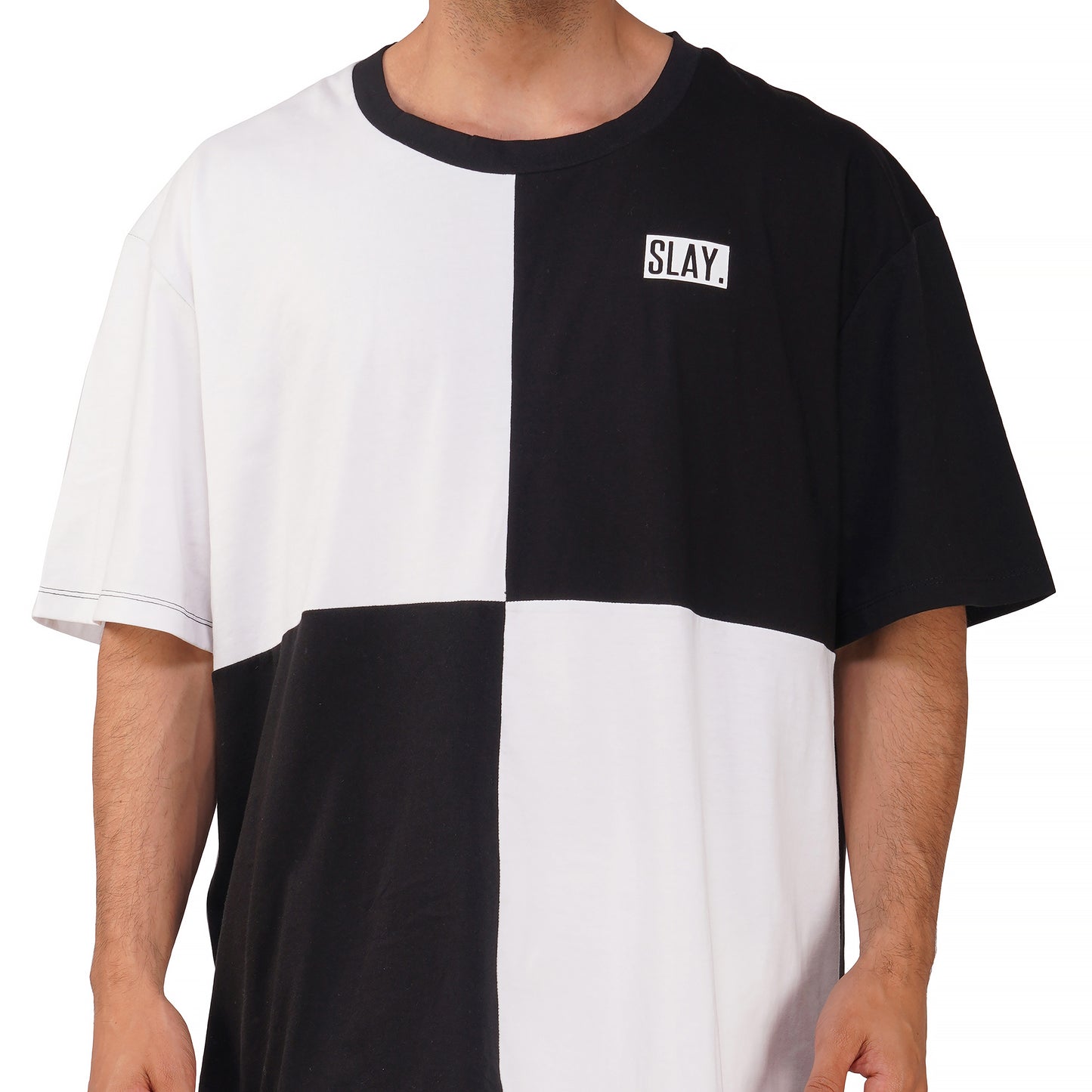 SLAY. Men's Colorblock Oversized White & Black T-shirt & Cargo Pants Co-ord Set