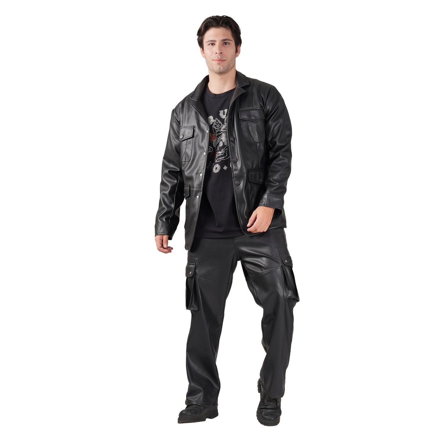 SLAY. Men's Limited Edition Black Stretch Faux Leather Co-ord Set