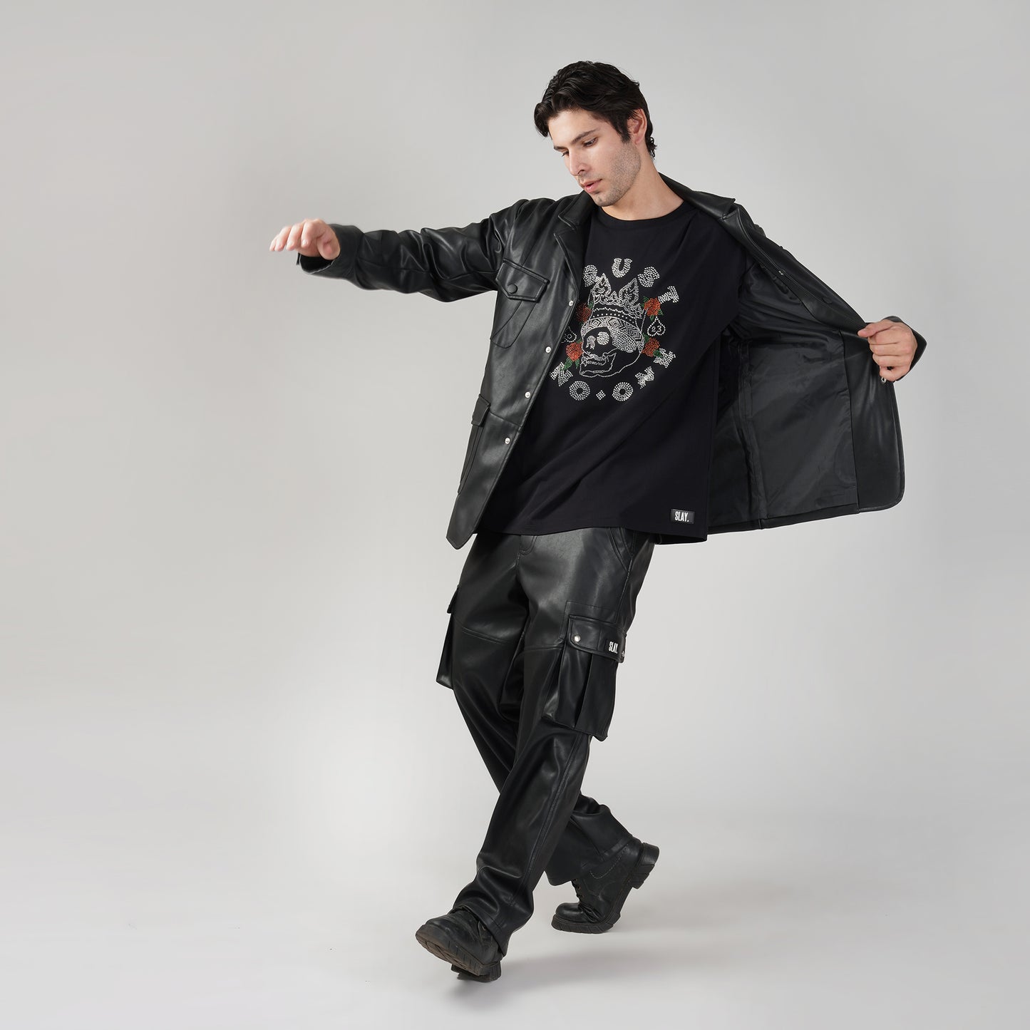 SLAY. Men's Limited Edition Black Stretch Faux Leather Co-ord Set