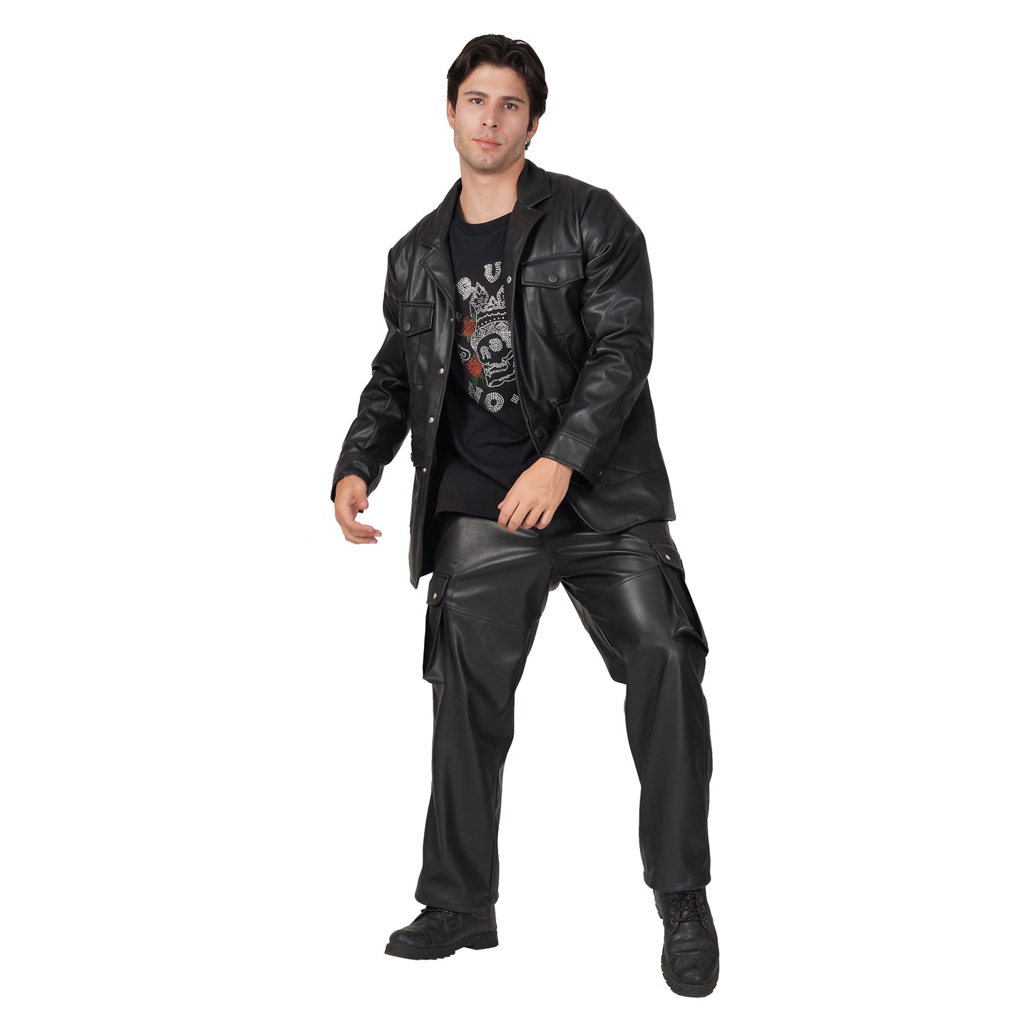 SLAY. Men's Black Faux Leather Cargo Pants