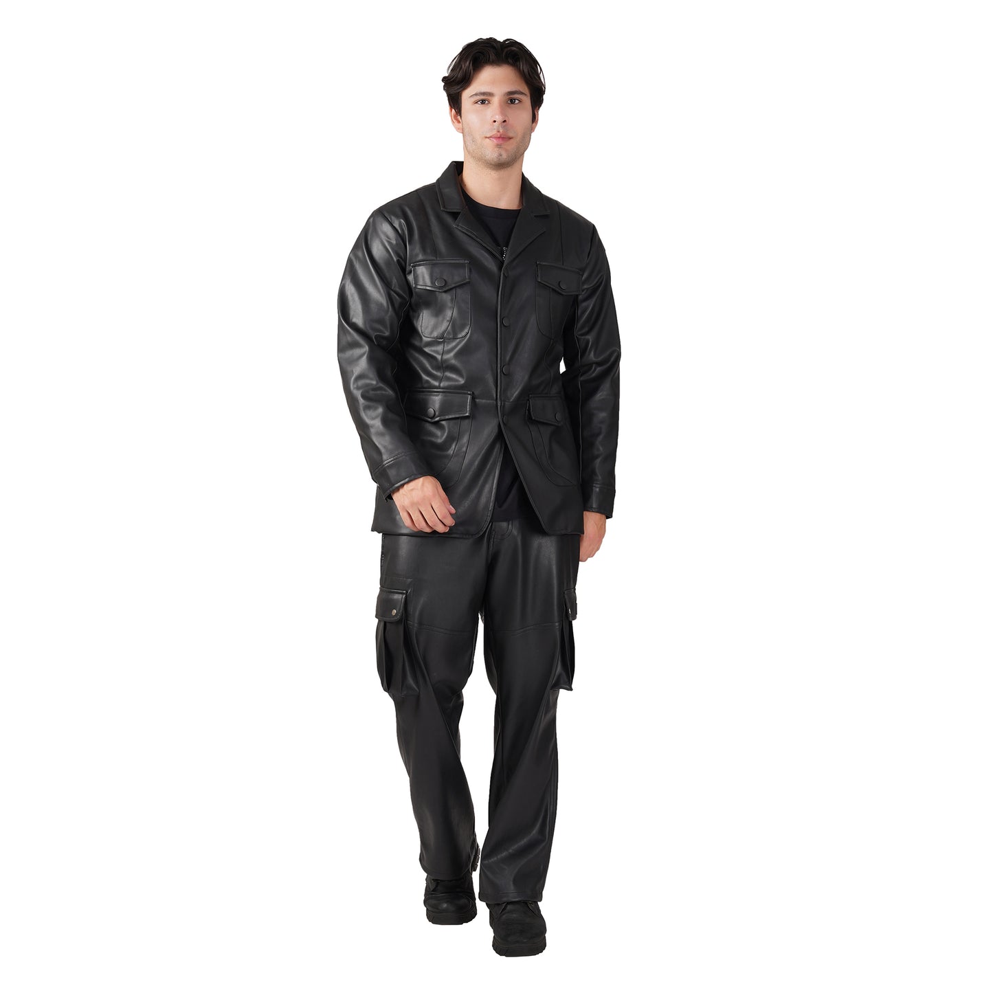 SLAY. Men's Black Faux Leather Cargo Pants