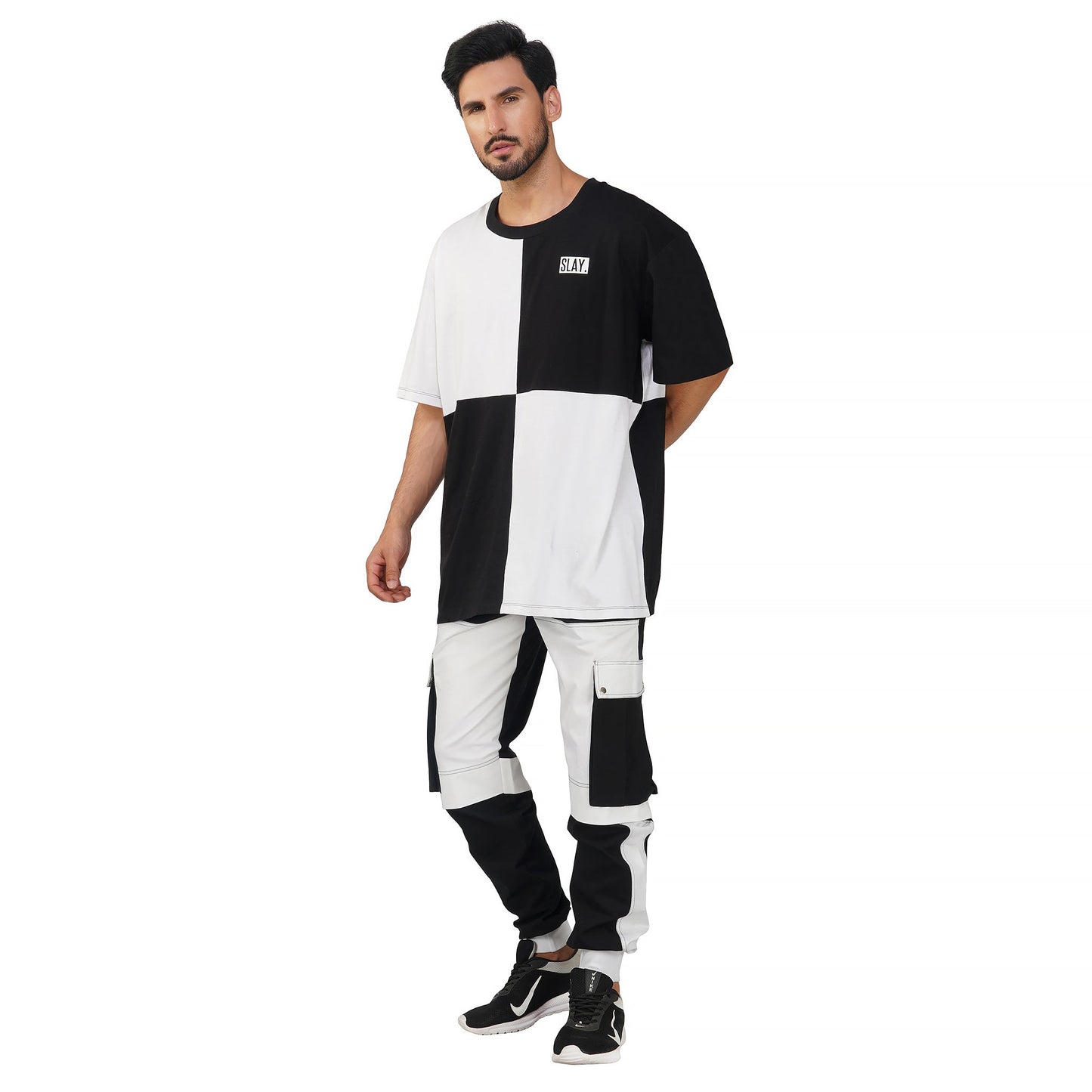 SLAY. Men's Colorblock Oversized Black & White T-shirt