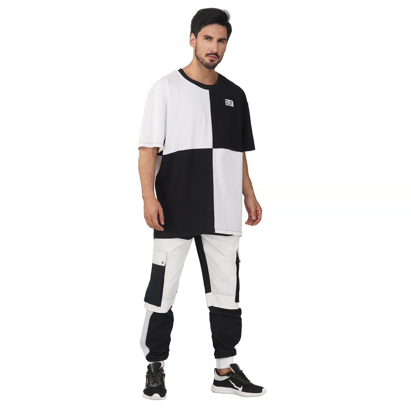 SLAY. Men's Colorblock Black & White Utility Cargo Pants