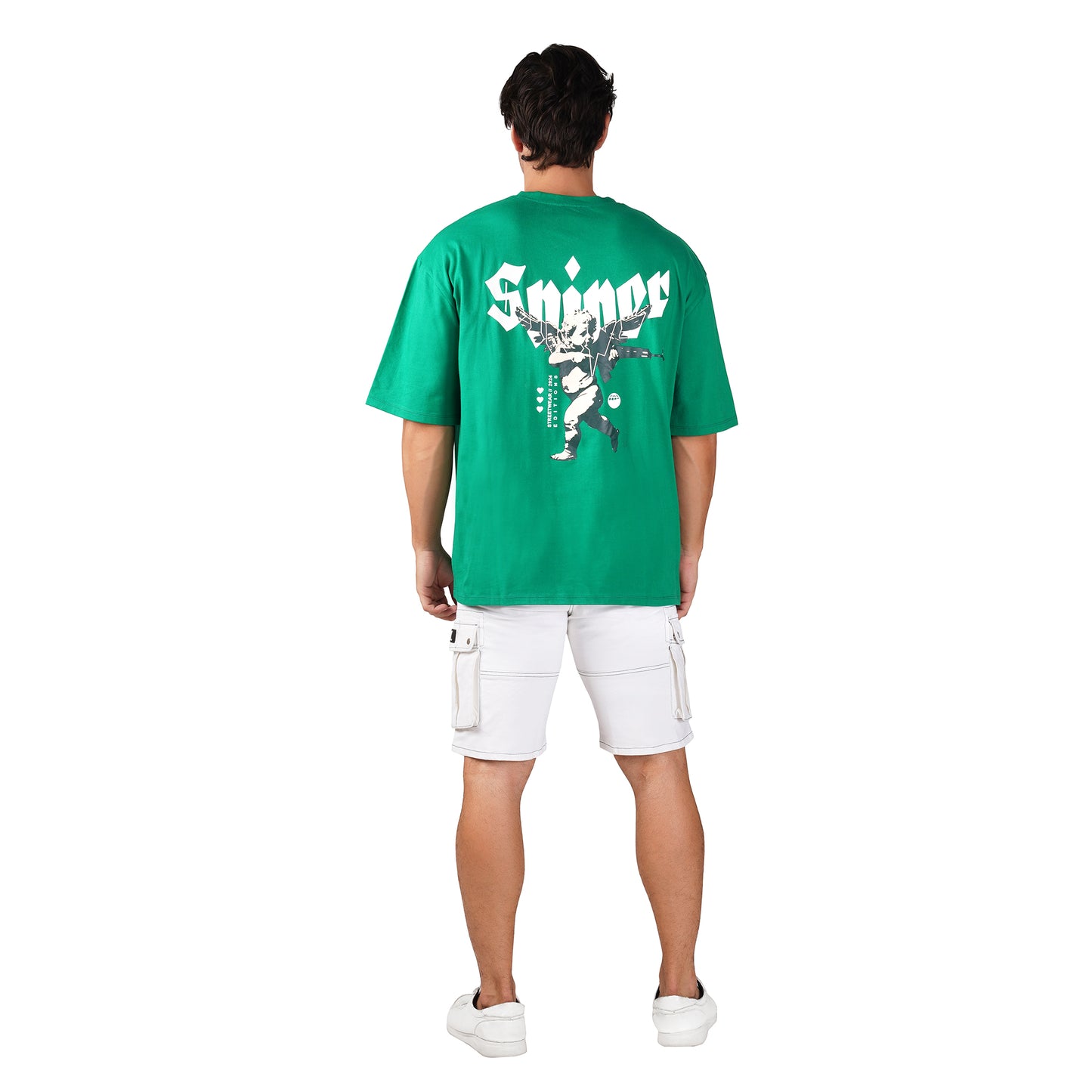 SLAY. Men's White Contrast Stitch Stretch Cargo Shorts