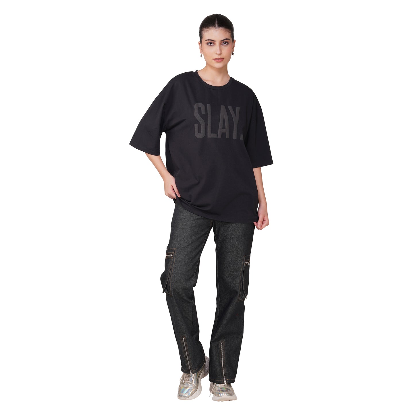 SLAY. Matte Black on Black Oversized T shirt