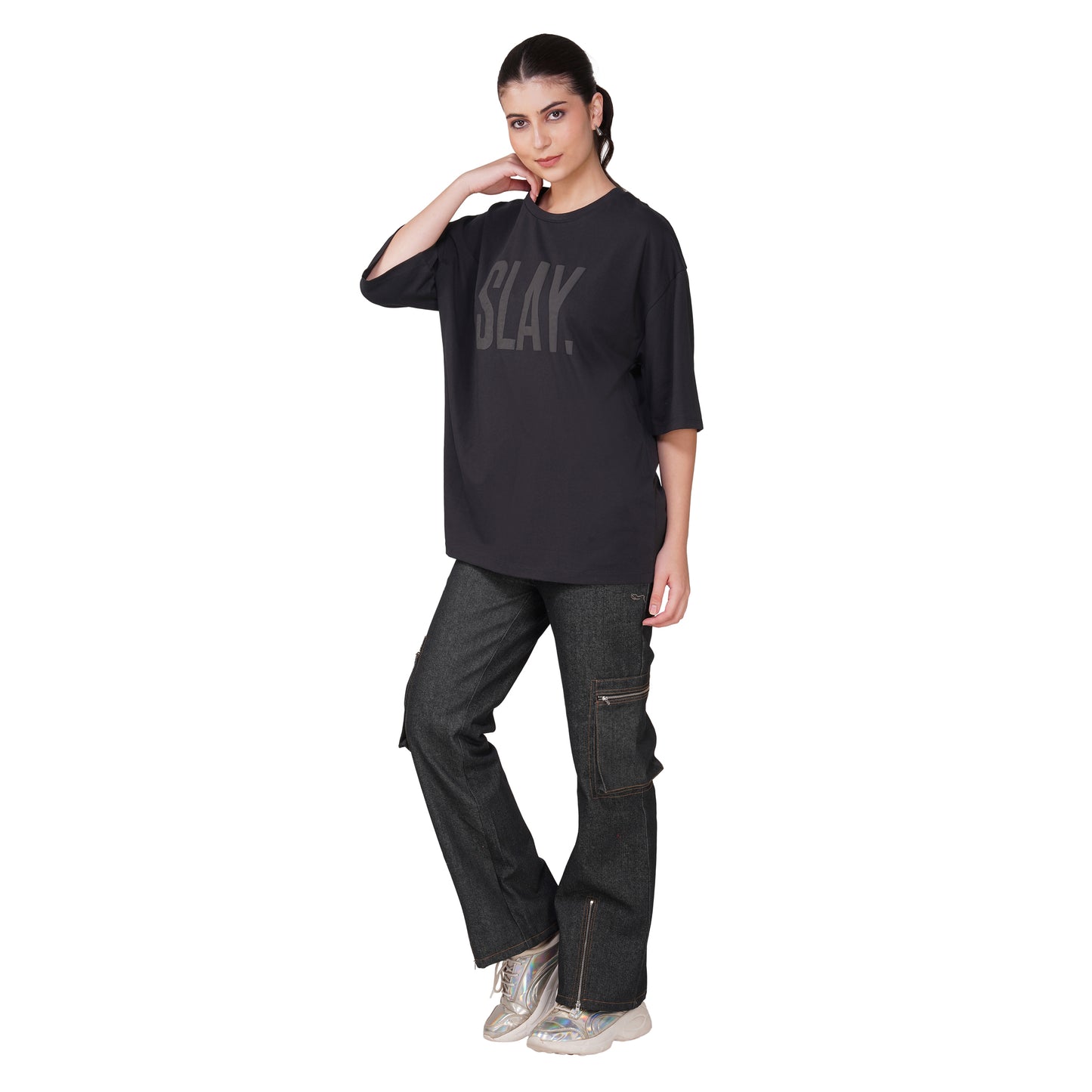 SLAY. Matte Black on Black Oversized T shirt