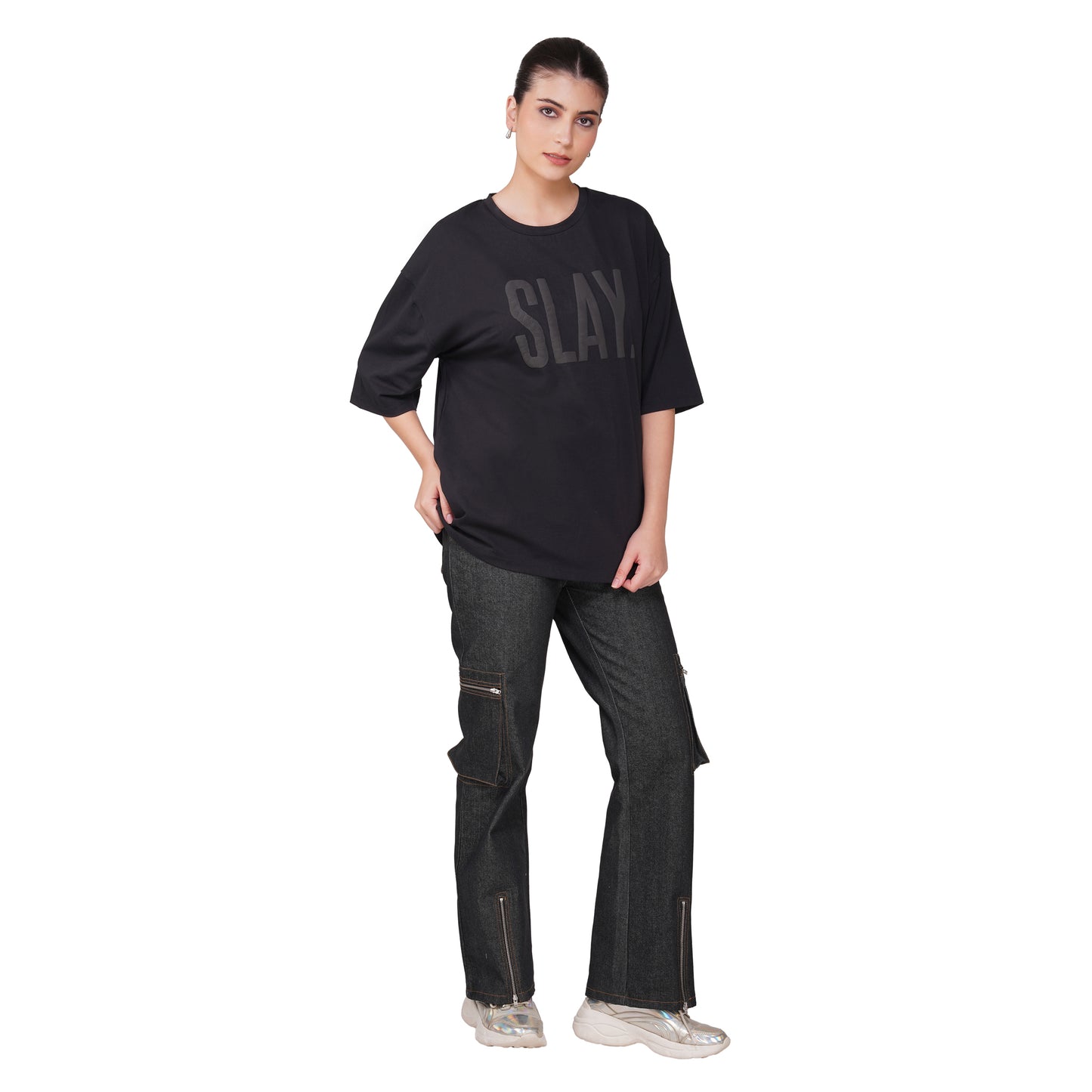SLAY. Matte Black on Black Oversized T shirt