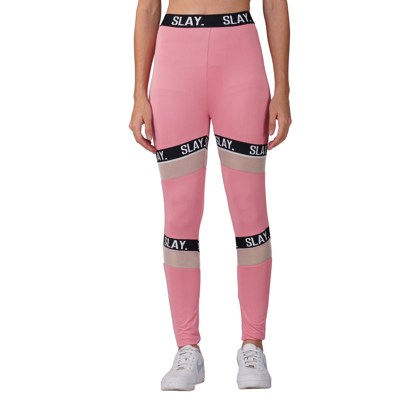 SLAY. Sport Women's Barbie Pink Activewear Full Sleeves Crop Top And Pants Co-ord Set