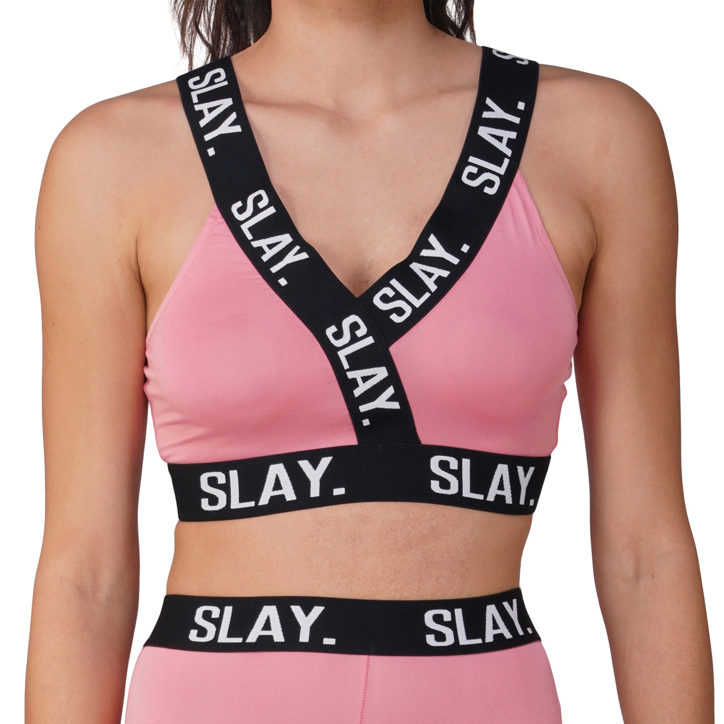 SLAY. Sport Women's Barbie Pink Activewear Full Sleeves Crop Top And Pants  Co-ord Set