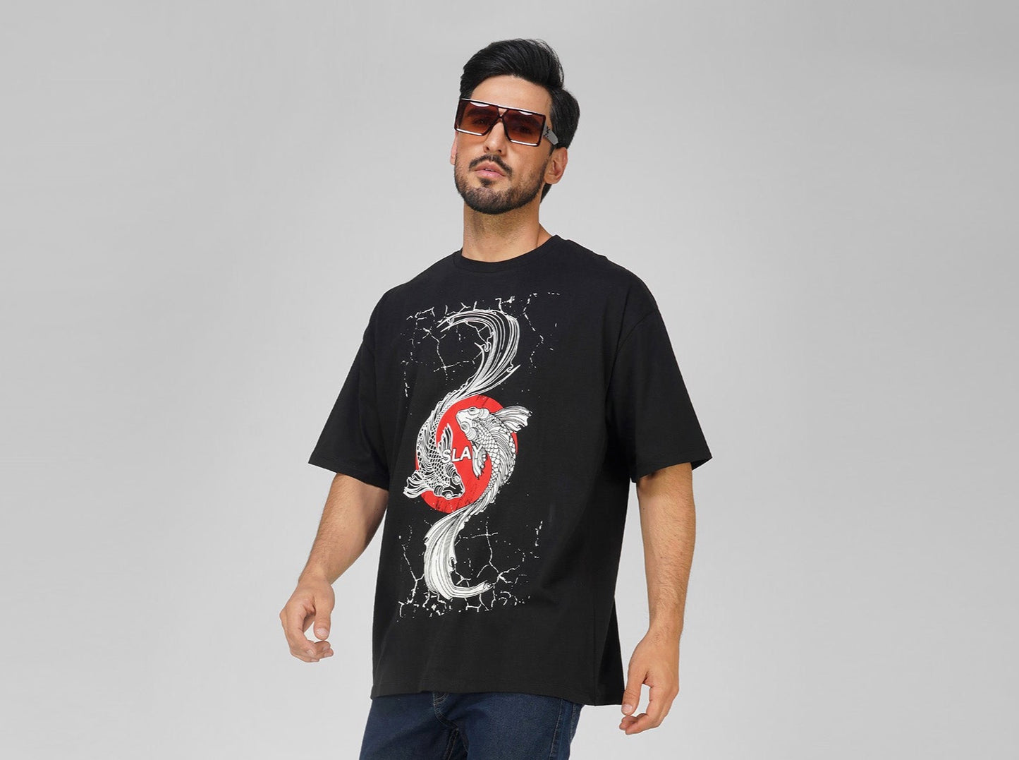 SLAY. Men's "Koi Fish Yin Yang" Oversized Drop shoulder T shirt