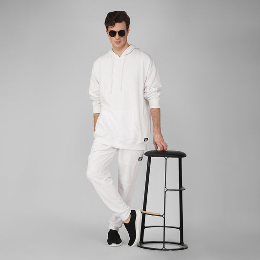 SLAY. Men's White Oversized Drop Shoulder Hoodie & Joggers Co-ord Set