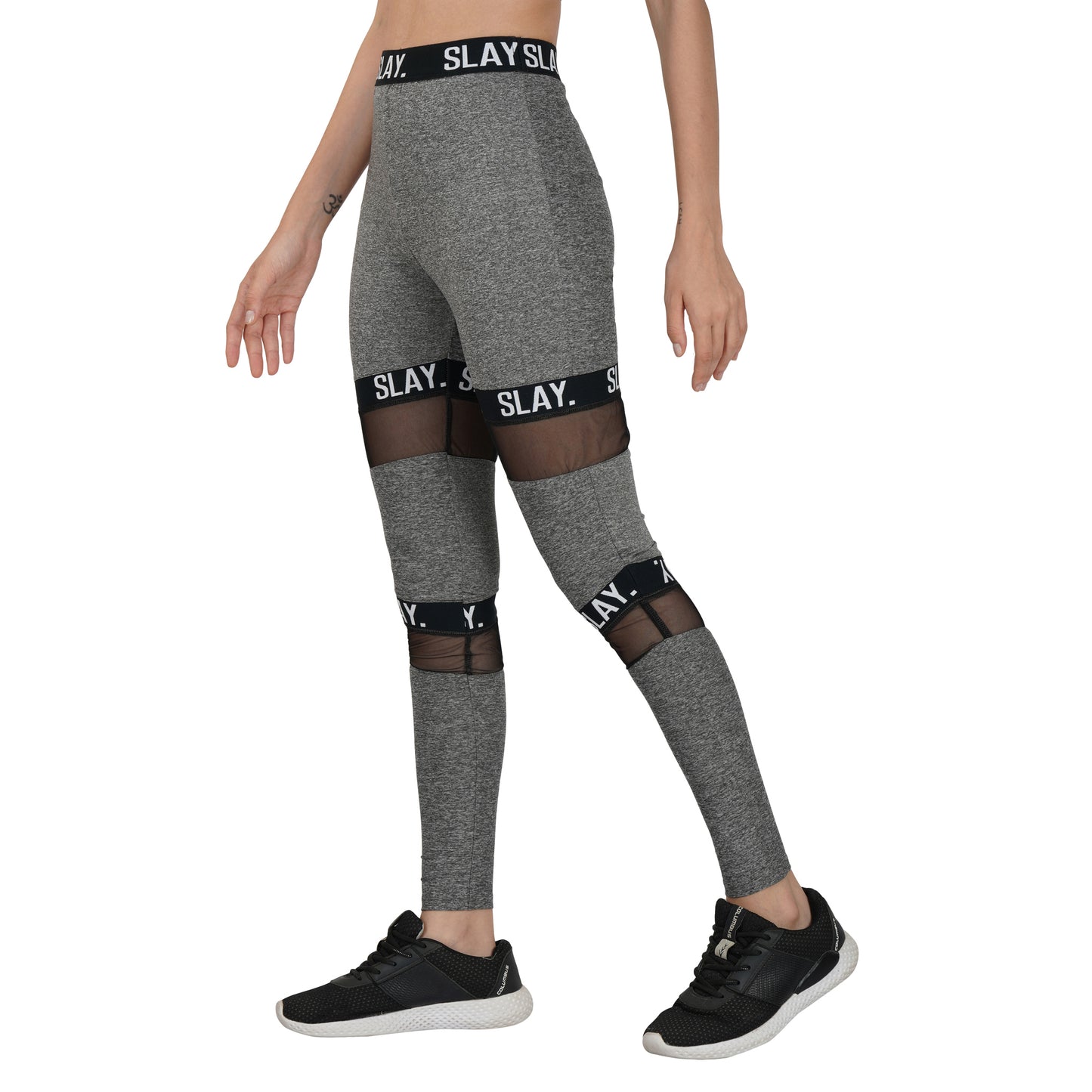 SLAY. Sport Women's Activewear Full Sleeves Crop Top And Pants Co-ord Set Grey