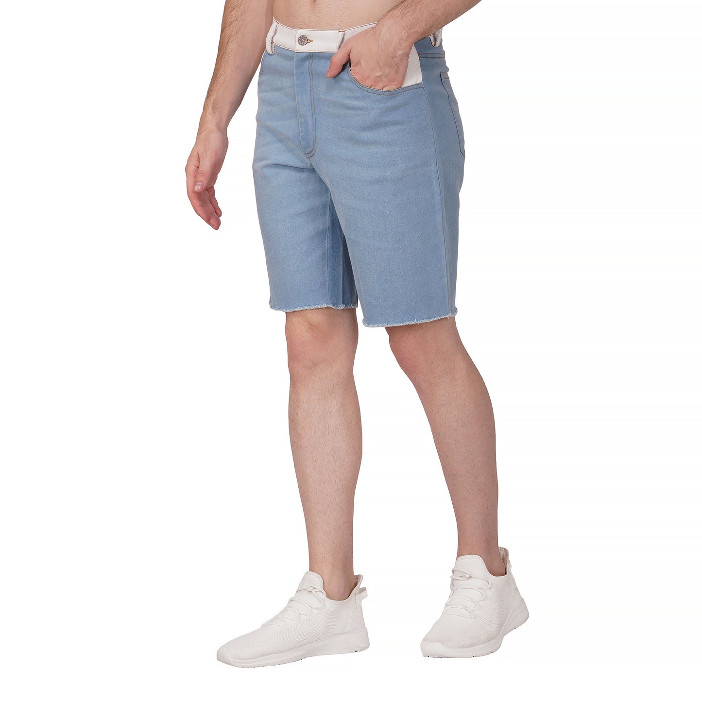 SLAY. Men's Enzyme Washed Denim Shorts with White Waist Border