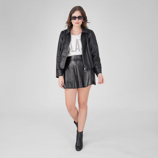 SLAY. Women's Limited Edition Black Stretch Faux Leather Co-ord Set