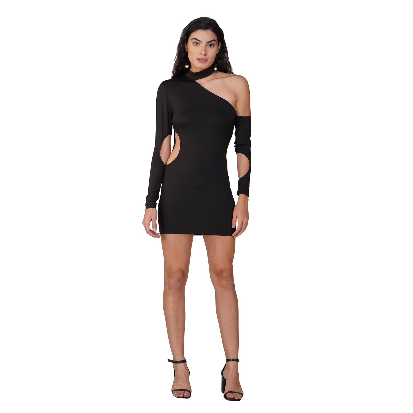 SLAY. Women's Black Asymmetric Cutout Mini Dress