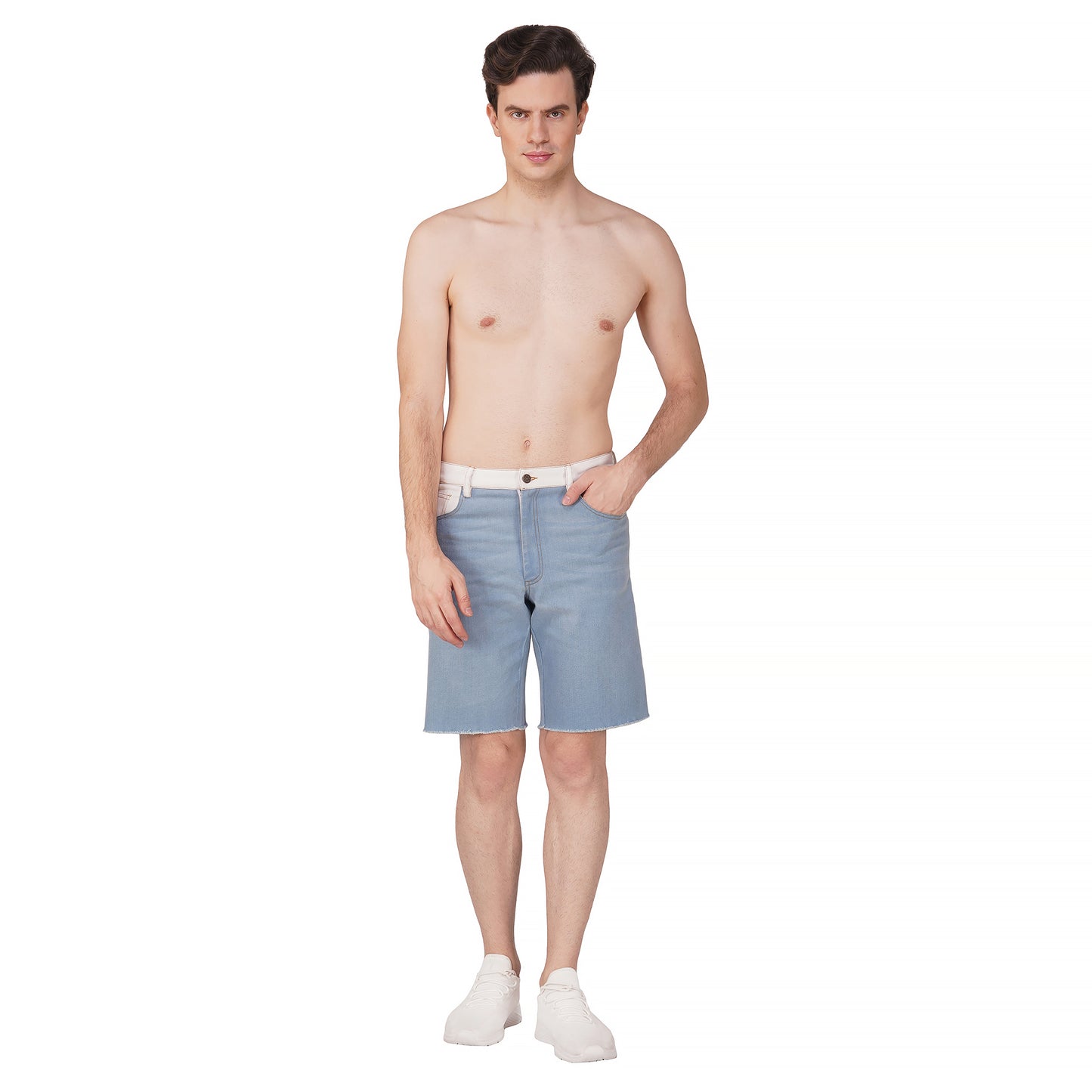 SLAY. Men's Enzyme Washed Denim Shorts with White Waist Border