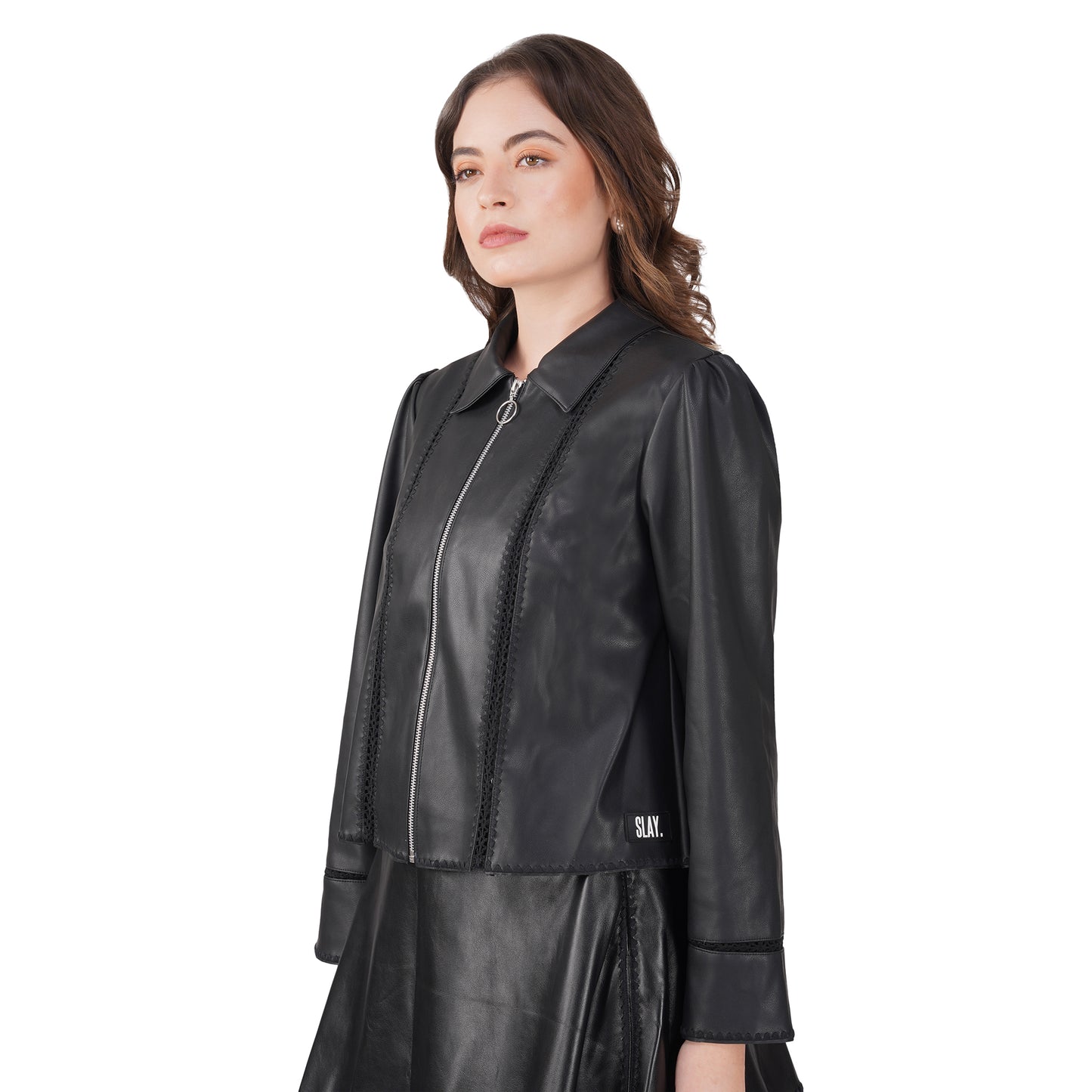 SLAY. Women's Limited Edition Black Stretch Faux Leather Co-ord Set