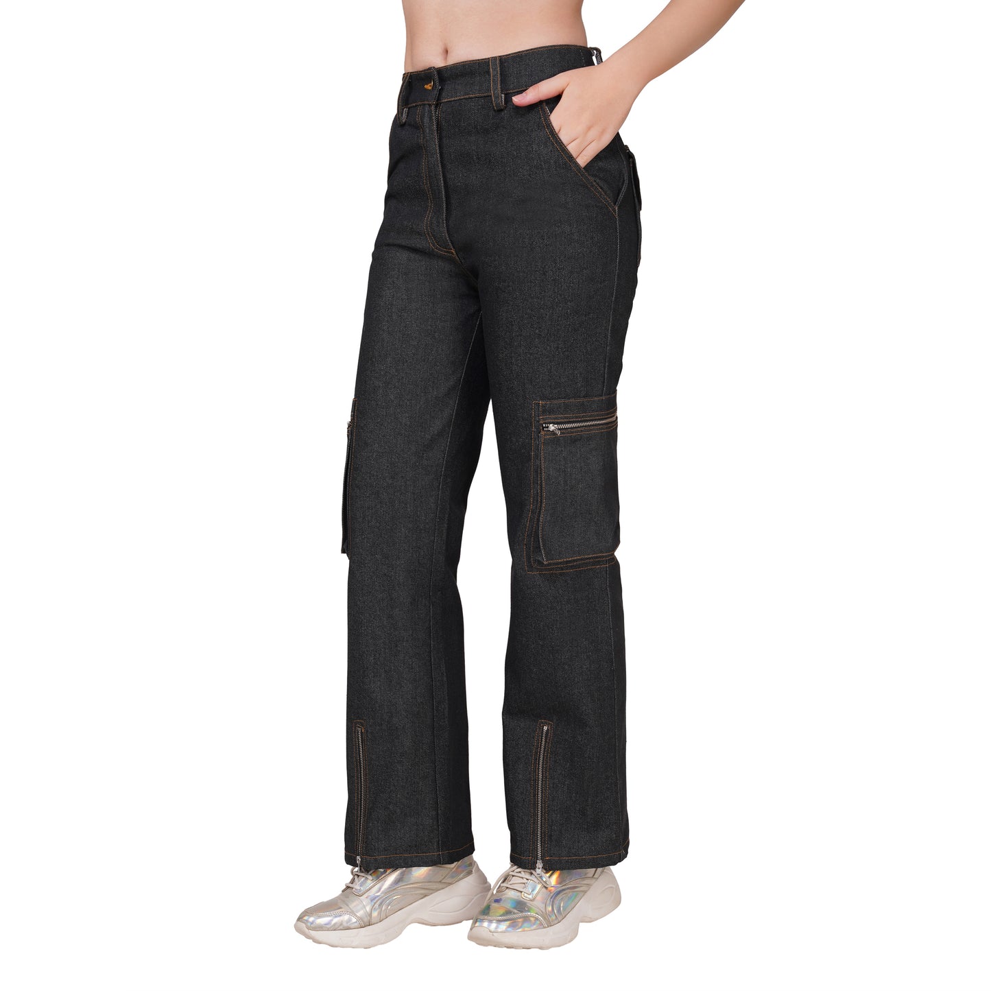 SLAY. Women's Black Denim Cargo Jeans