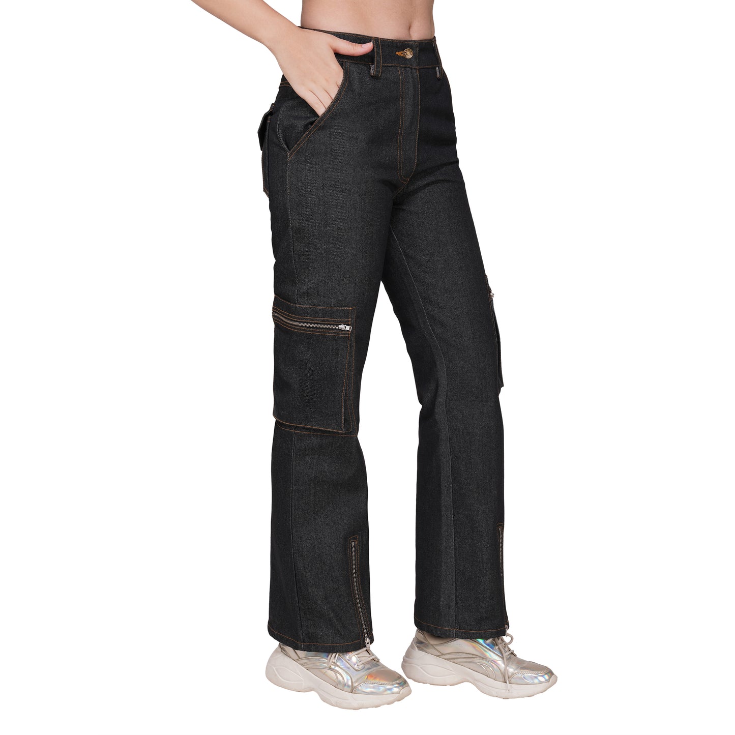 SLAY. Women's Black Denim Cargo Jeans