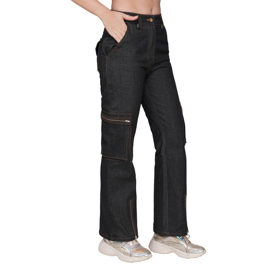 SLAY. Women's Black Denim Cargo Jeans
