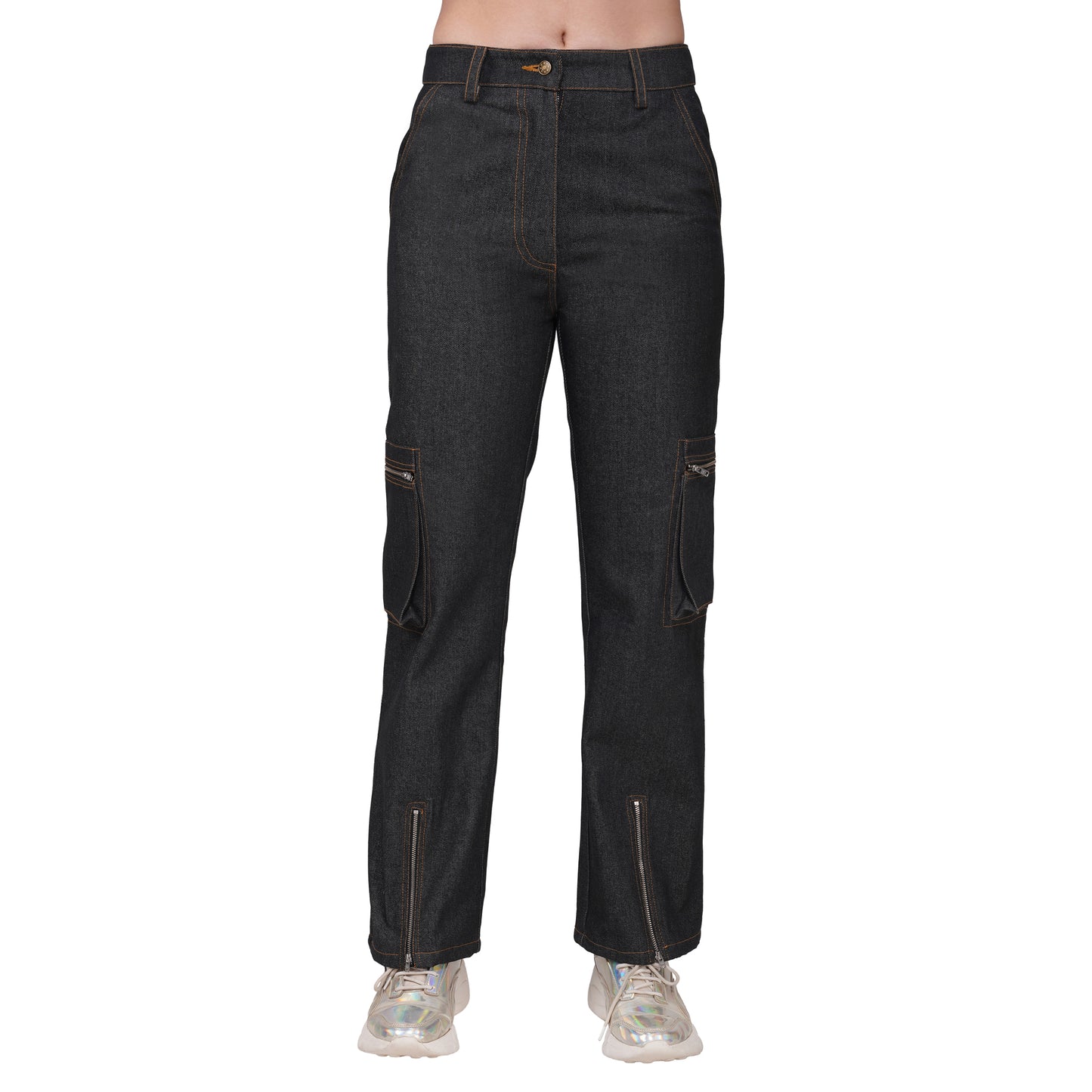 SLAY. Women's Black Denim Cargo Jeans