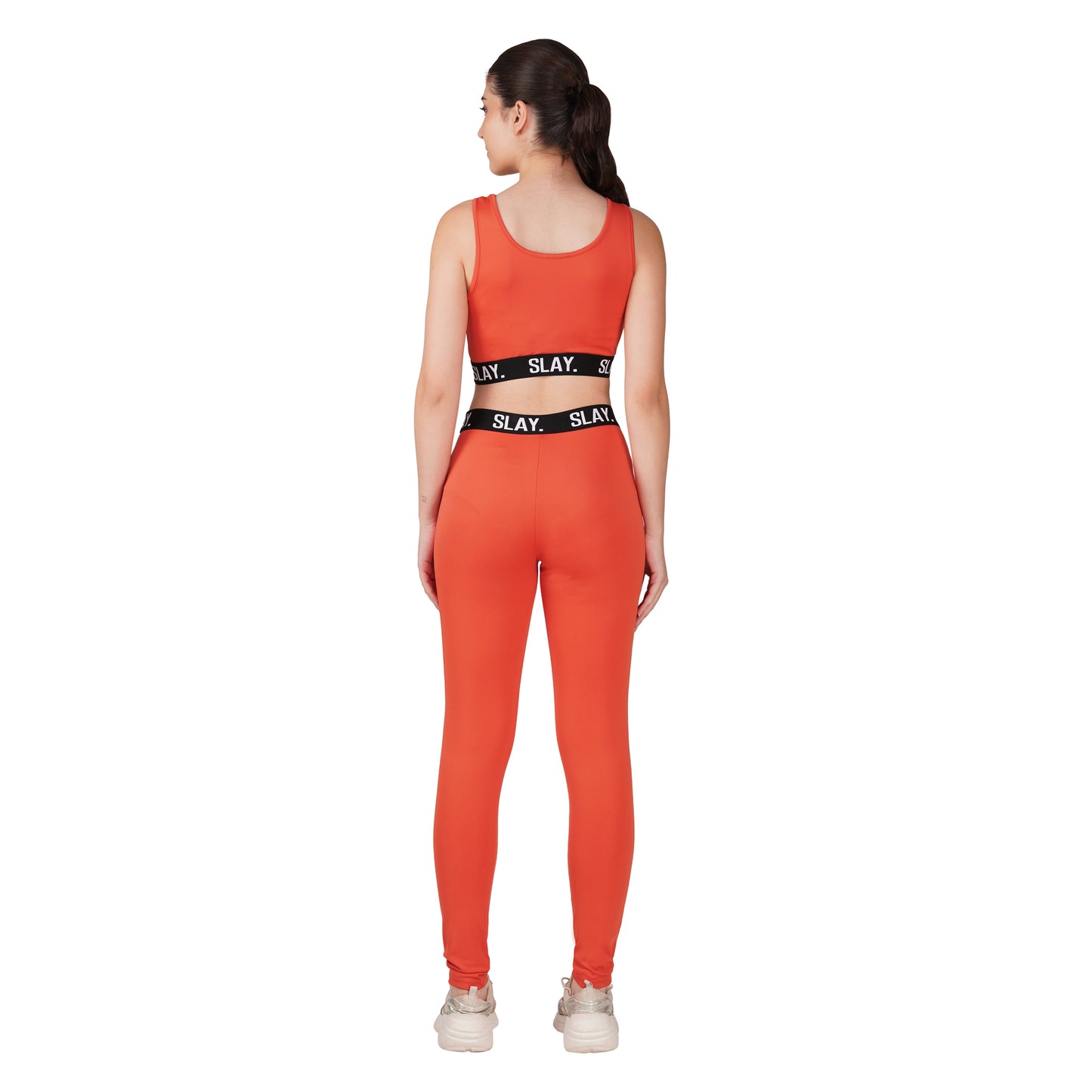 SLAY.Women's Orange Activewear Crop Top And Pants Co-ord Set
