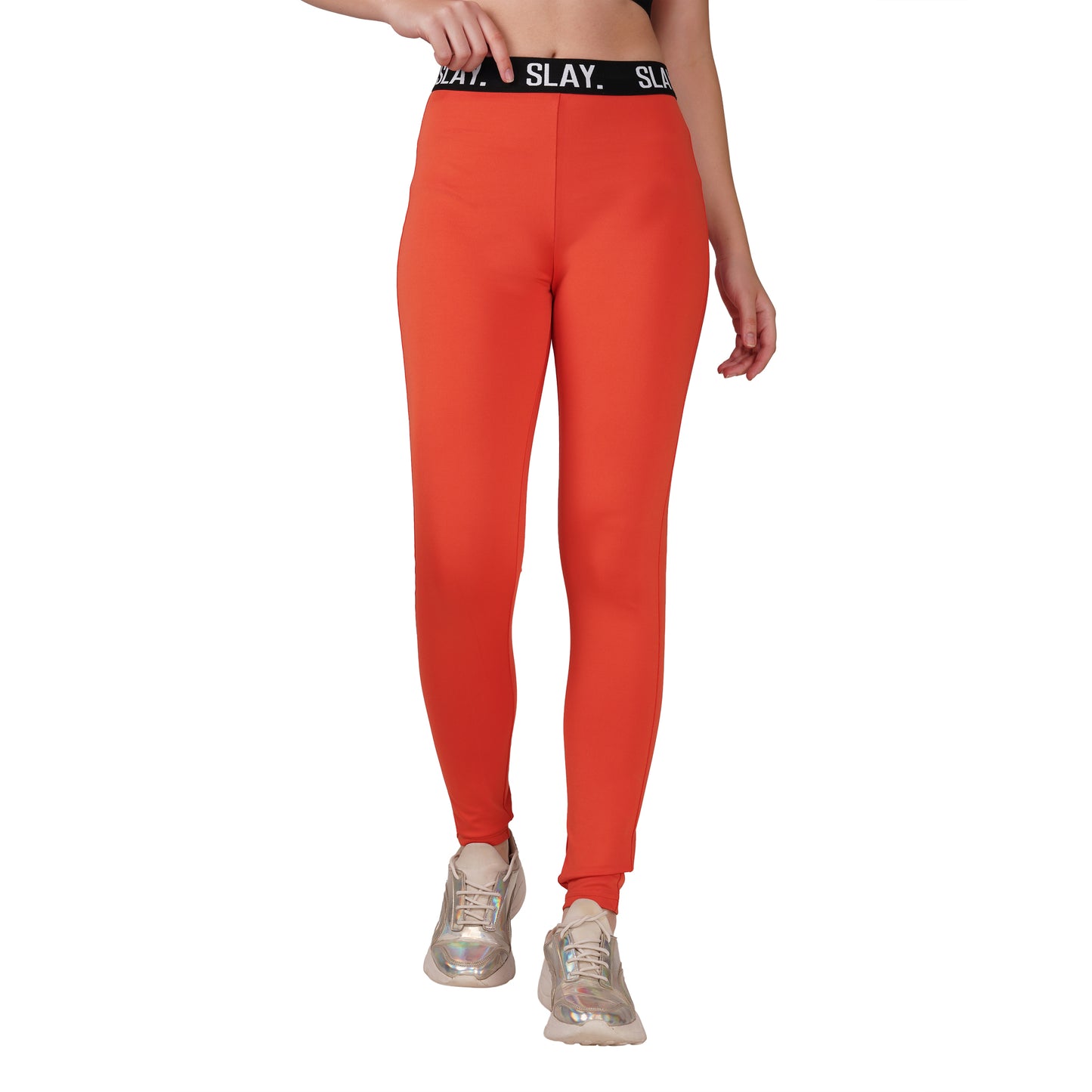 SLAY.Women's Orange Activewear Crop Top And Pants Co-ord Set