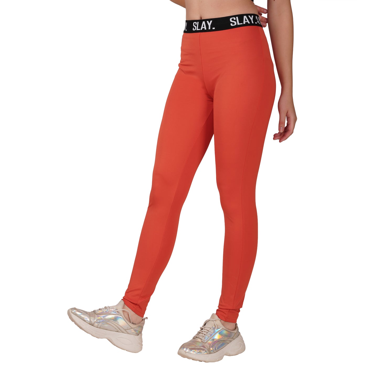 SLAY.Women's Orange Activewear Crop Top And Pants Co-ord Set