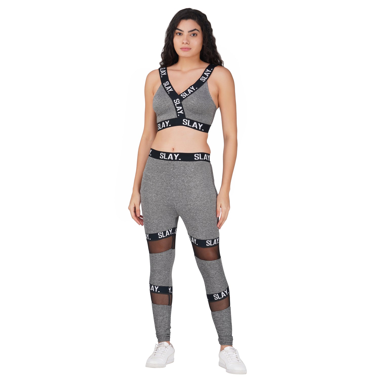 SLAY. Sport Women's Activewear Full Sleeves Crop Top And Pants Co-ord Set  Black
